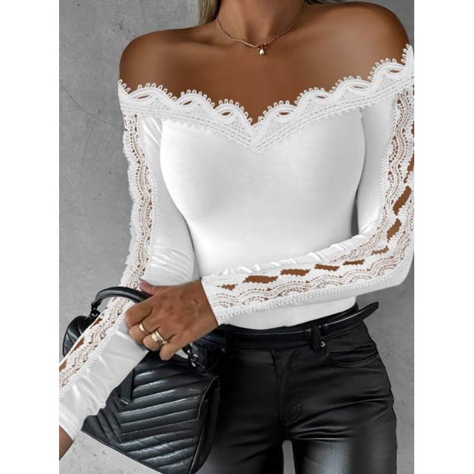 Sexy one-shoulder lace T-shirt top