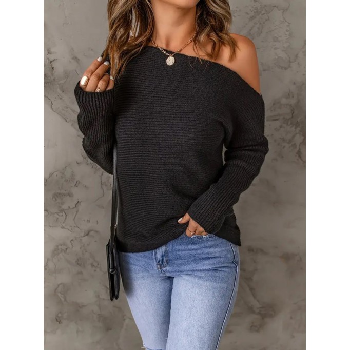 Sexy solid-color off-the-shoulder sweater