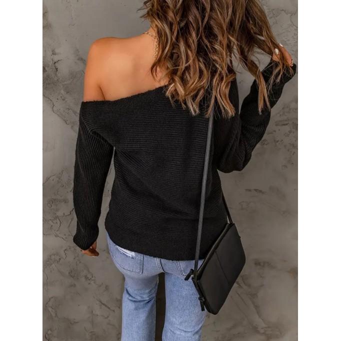 Sexy solid-color off-the-shoulder sweater