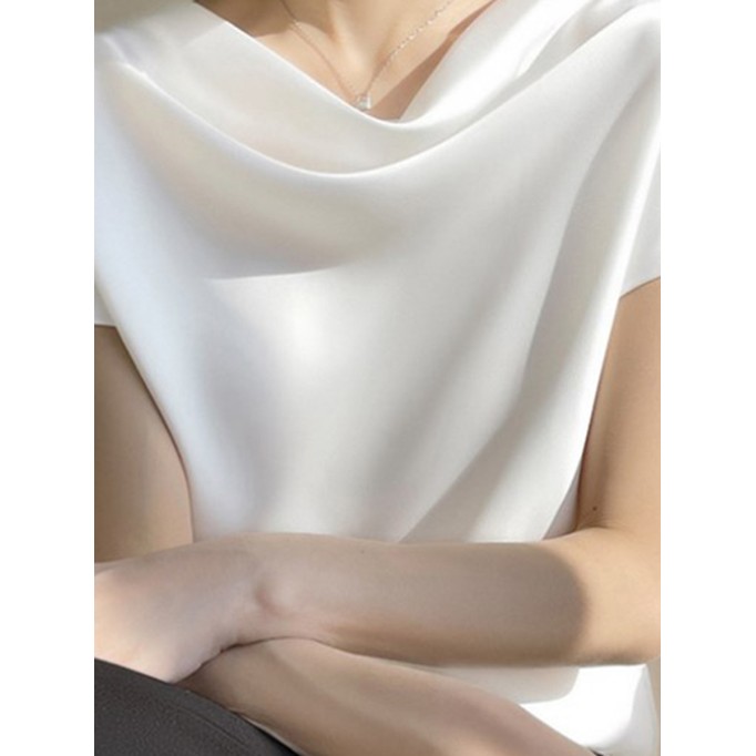 Simple and elegant satin shirt with swing neck