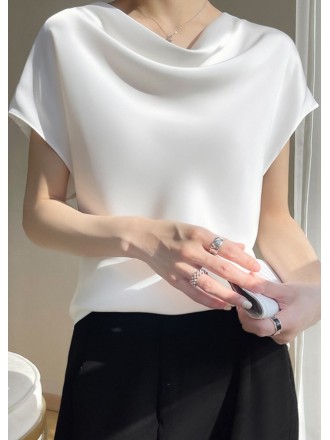 Simple and elegant satin shirt with swing neck