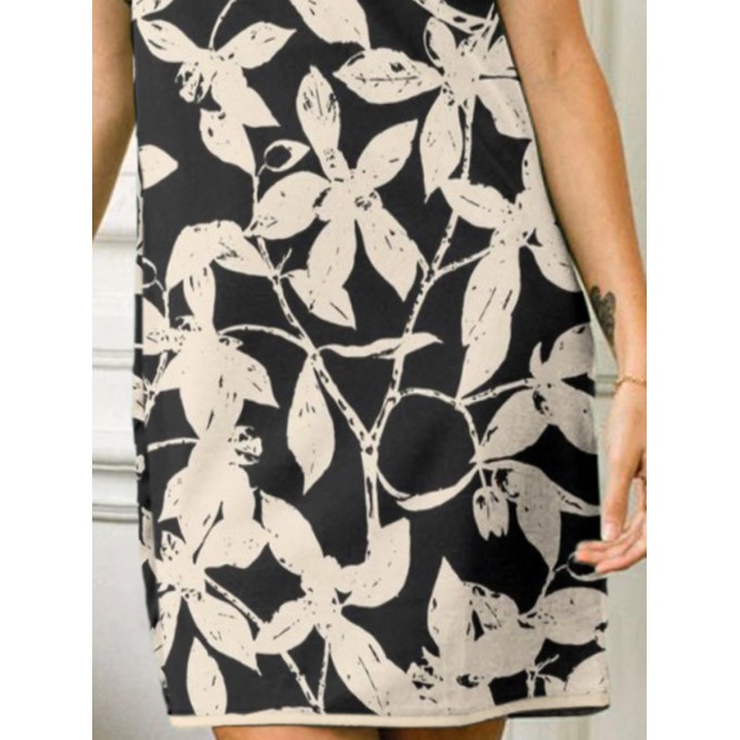 Simple elegant print dress with small flying sleeves