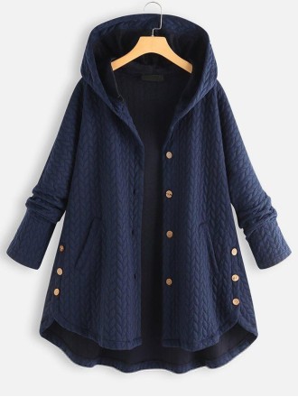 Solid Casual Top Long Sleeve Hooded Coat