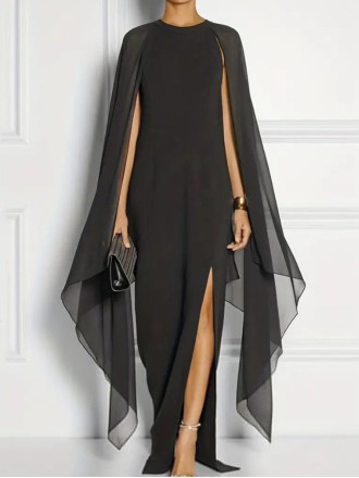 Solid color chiffon cape shawl dress dress elegant dress