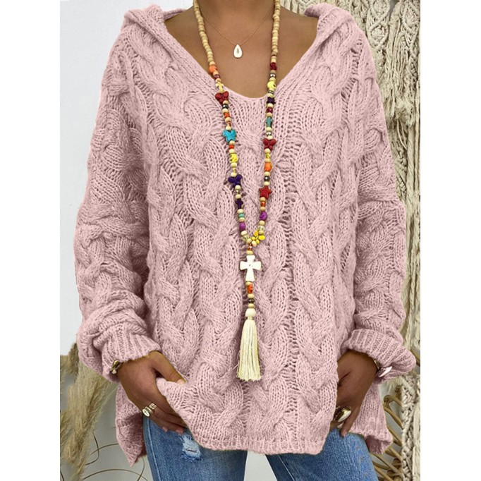 Solid color Fried Dough Twists knitting hoodie sweater