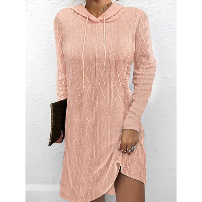 Solid color long sleeve hooded pullover knitted dress