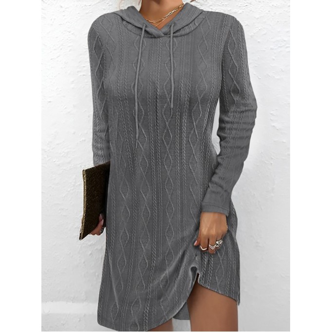 Solid color long sleeve hooded pullover knitted dress