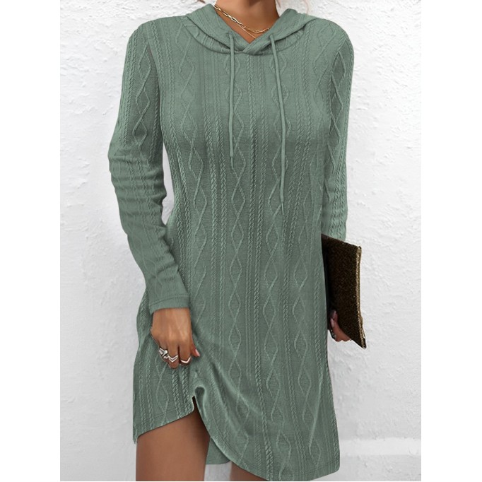 Solid color long sleeve hooded pullover knitted dress