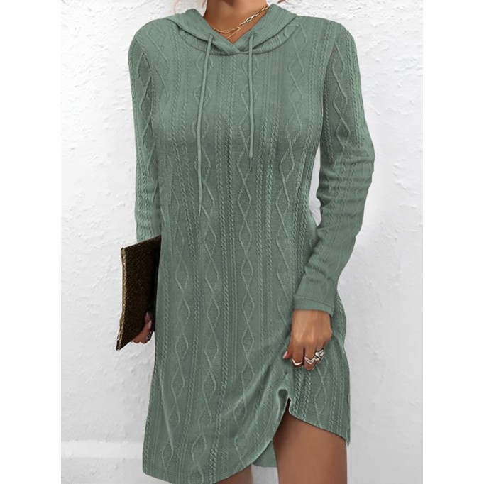 Solid color long sleeve hooded pullover knitted dress