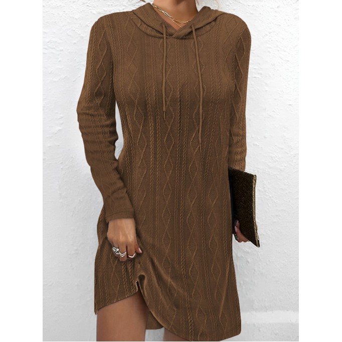 Solid color long sleeve hooded pullover knitted dress