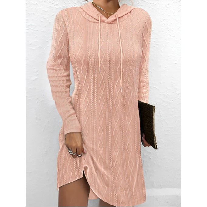 Solid color long sleeve hooded pullover knitted dress