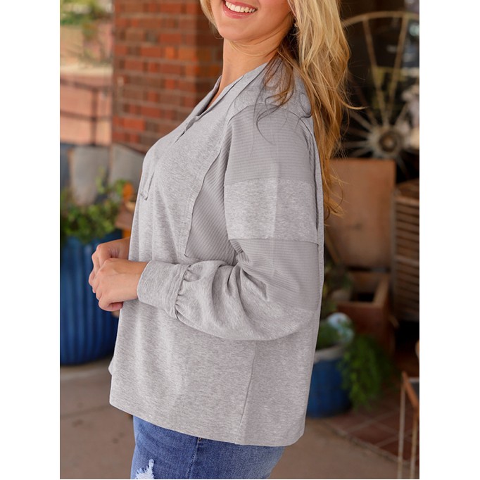 Spliced button V-neck casual top