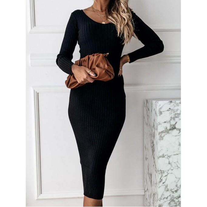 Street Solid Basic V Neck Wrapped Skirt Dresses