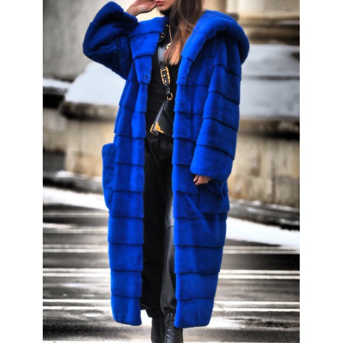 Stylish solid color faux fur long coat