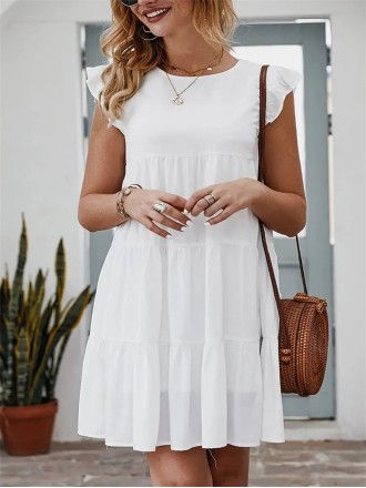 Summer Sleeveless Ruffle Sleeve Flowy Pleated Dress