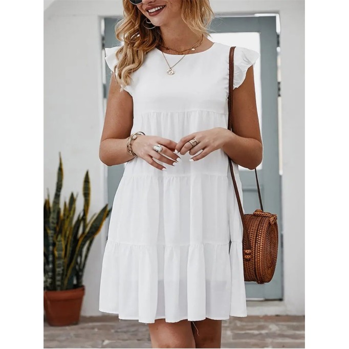 Summer Sleeveless Ruffle Sleeve Flowy Pleated Dress