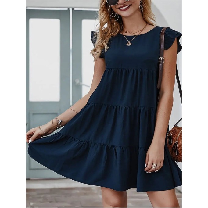 Summer Sleeveless Ruffle Sleeve Flowy Pleated Dress