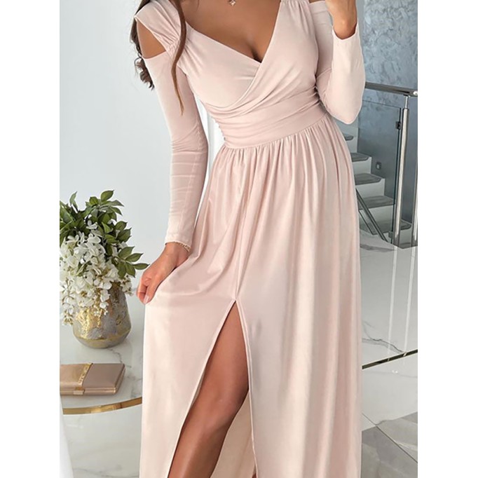 Sweet Elegant Solid Patchwork Fold V Neck Straight Dresses