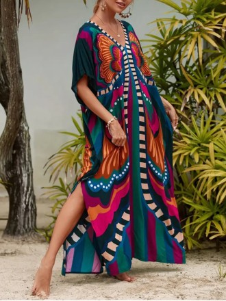 Symmetrical printed beach dress Holiday printed maxi dress