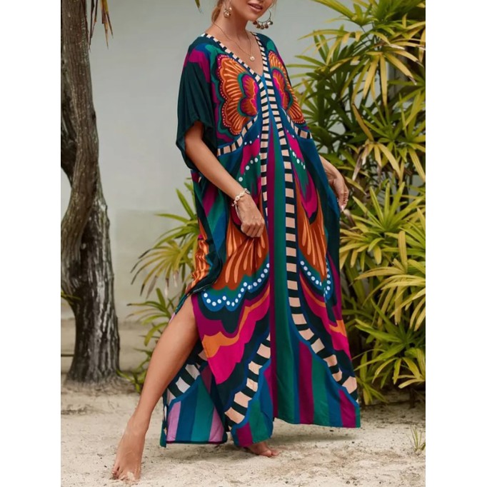 Symmetrical printed beach dress Holiday printed maxi dress