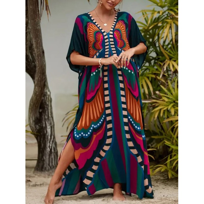 Symmetrical printed beach dress Holiday printed maxi dress