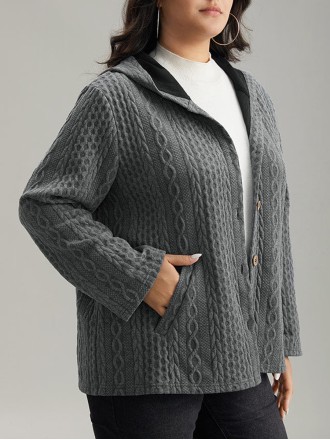 The gray textured jacket has pockets