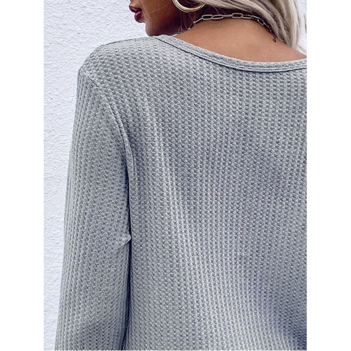 Twist Front Long Sleeve Waffle Knit Top