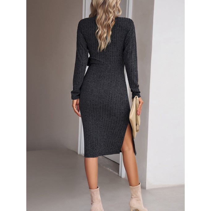 V-neck long-sleeved knitted strappy dress