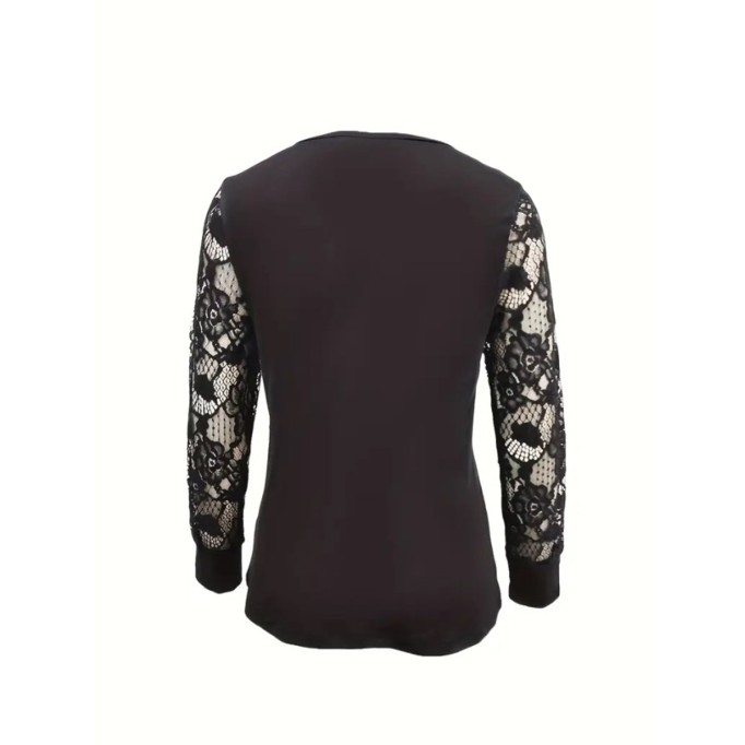 V-neck sexy lace patchwork T-shirt top