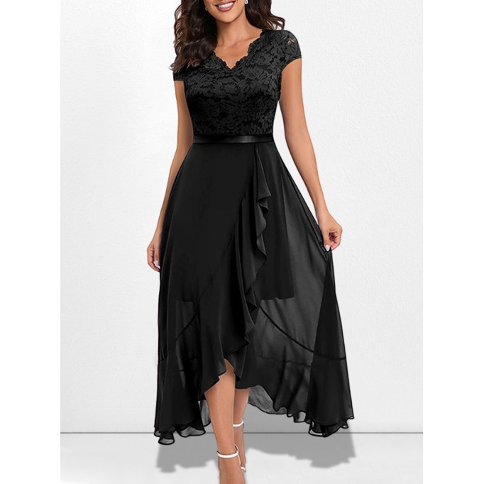 V-neck sleeveless lace mesh maxi skirt