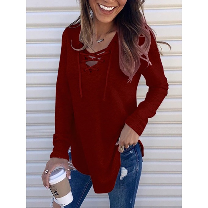 V-neck strappy loose top T-shirt