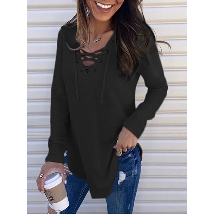 V-neck strappy loose top T-shirt