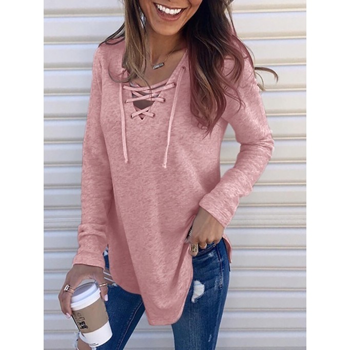 V-neck strappy loose top T-shirt