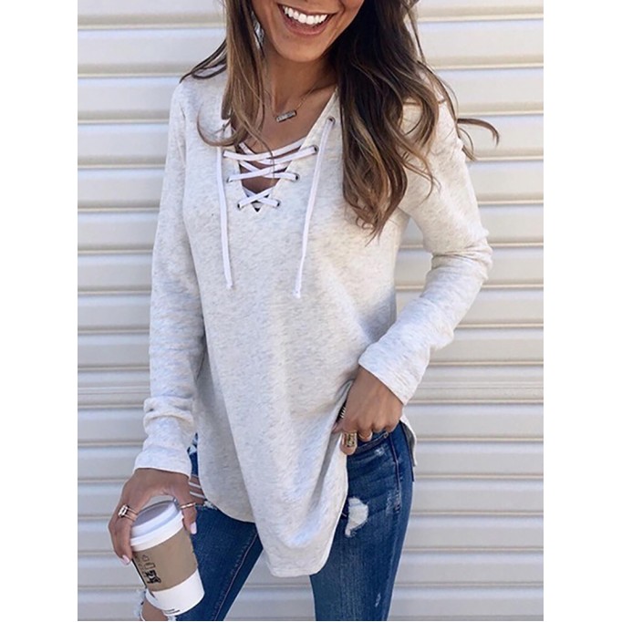 V-neck strappy loose top T-shirt