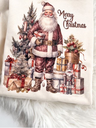 Vintage Santa Claus Long Sleeve Printed Hoodie