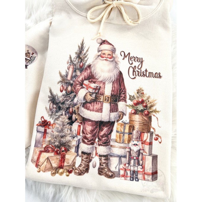 Vintage Santa Claus Long Sleeve Printed Hoodie