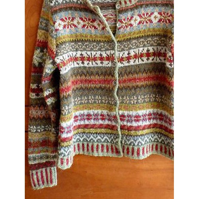 Vintage Tribal Geometry Rainbow Button Comfy Sweater