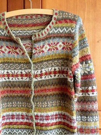 Vintage Tribal Geometry Rainbow Button Comfy Sweater