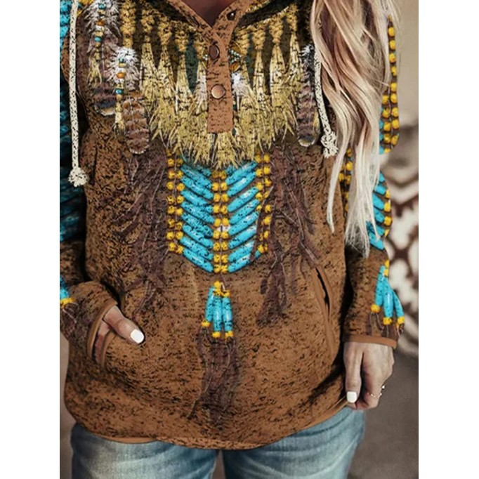 Vintage Western Print Long Sleeve Casual Hoodie