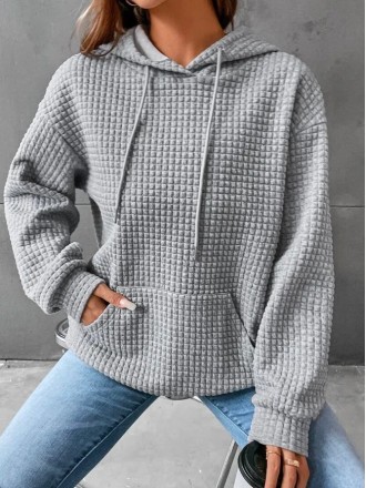 Waffle round neck long sleeved sweater solid color top