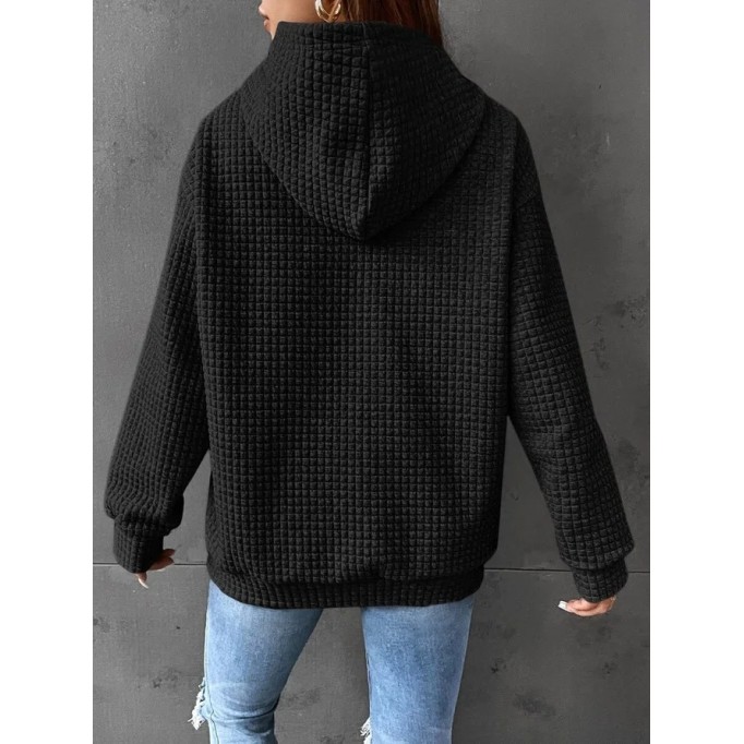 Waffle round neck long sleeved sweater solid color top