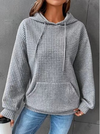 Waffle round neck long sleeved sweater solid color top