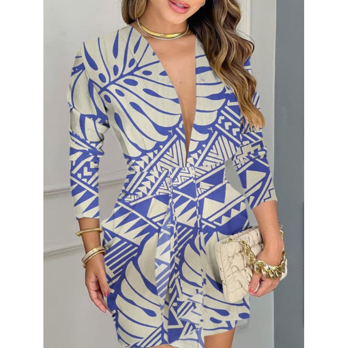 Waist slimming pleated element print elegant dress mini skirt