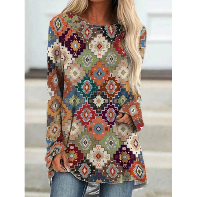 Western Ethnic Geometric Pattern T-shirt