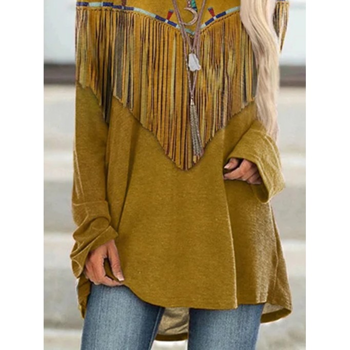 Western Fringe Print Long Sleeve Tunic