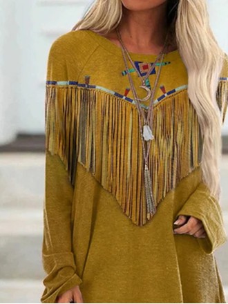 Western Fringe Print Long Sleeve Tunic