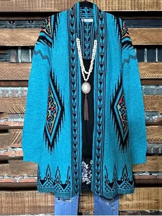 Western Geometric Print Vintage Duster Kimono