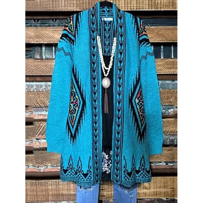 Western Geometric Print Vintage Duster Kimono