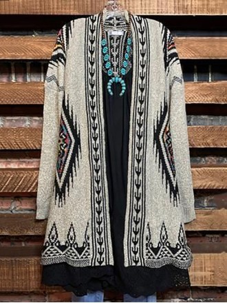 Western Geometric Print Vintage Duster Kimono