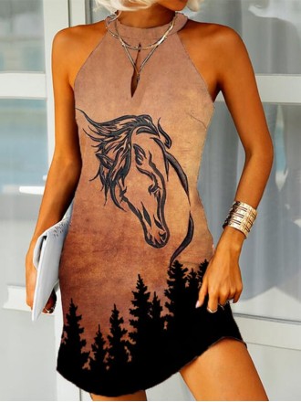 Western Horse Cutout Vintage Dress